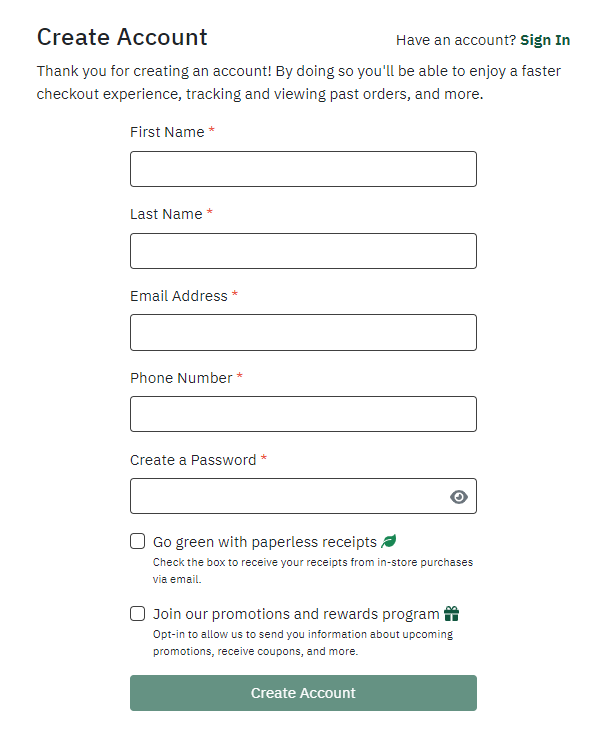 Create Harvest Cart Account