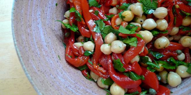 Roasted Red Pepper Chick Pea Salad High Fiber
