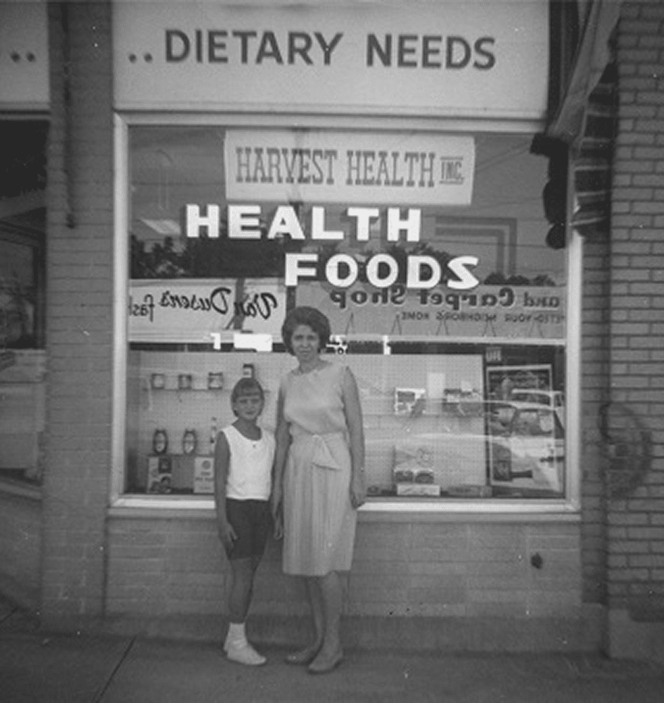 Historic Harvest Health Foods storefront from 1952