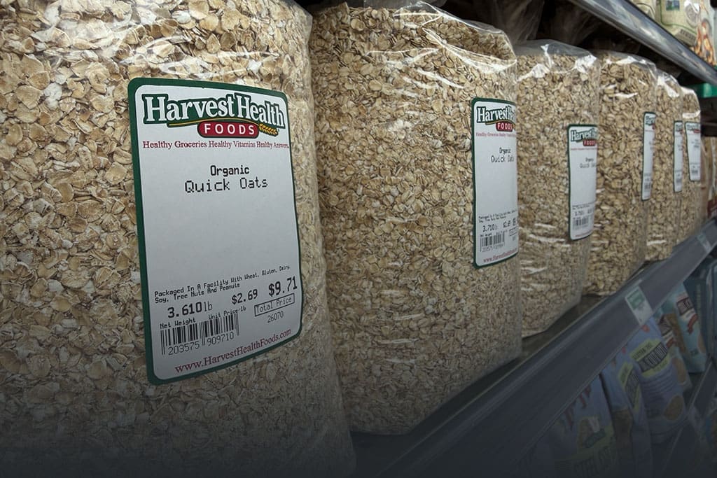 Organic quick oats on a shelf