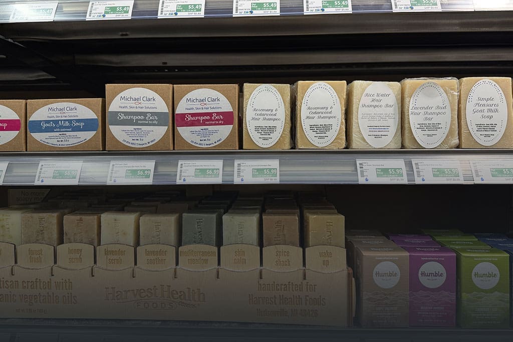 Shampoo bars on a shelf