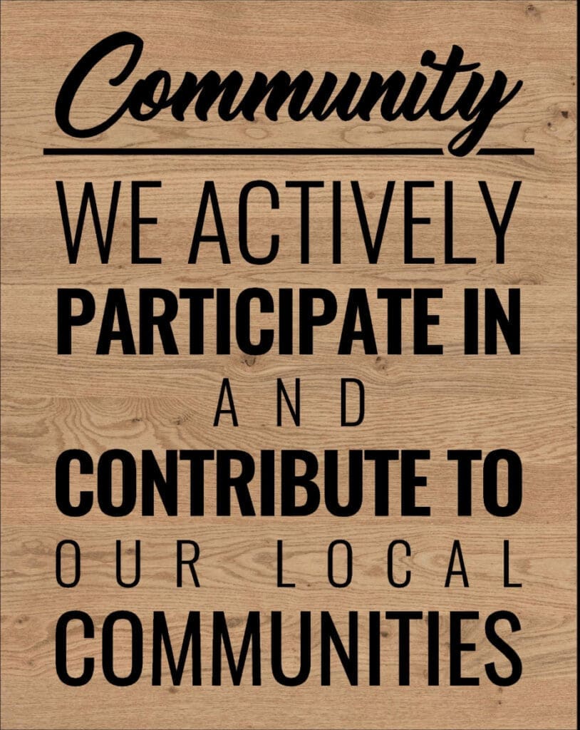 Community: We actively participate in and contribute to our local communities.