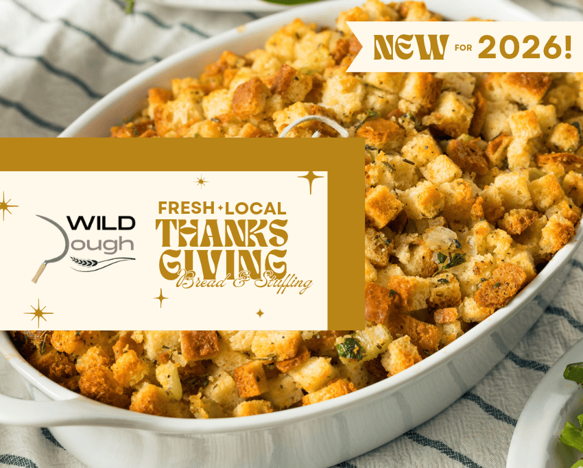 Image of stuffing in an oval baking dish